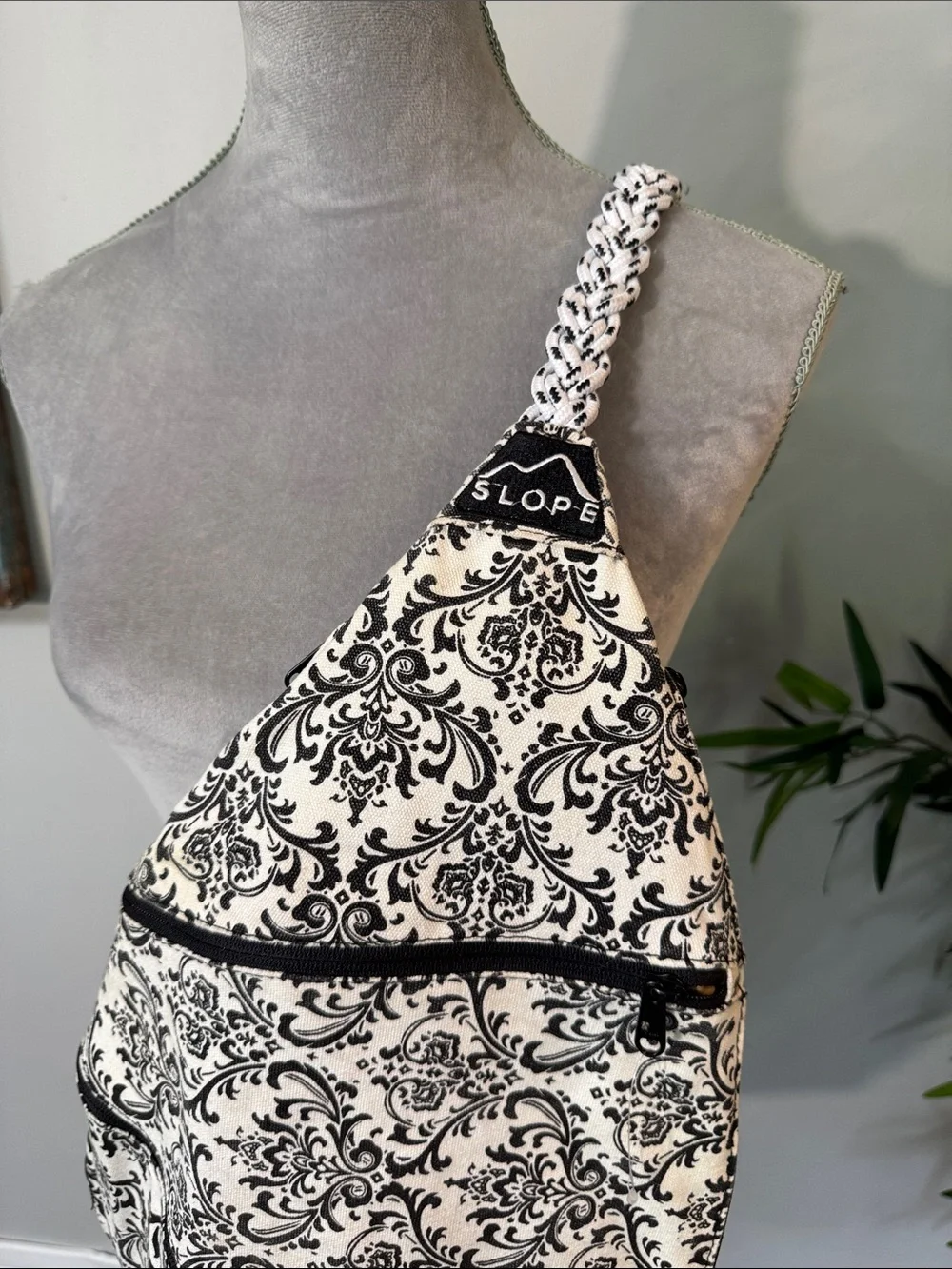 Slope Black & White Damask large Crossbody Sling Bag